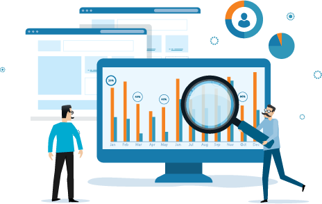 Illustration of the Integrated Webworks team reviewing campaign performance